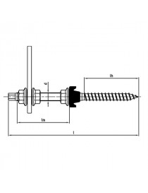 Hanger bolt with adapter plate DIN6923 and EPDM 12x300mm AISI304 stainless steel
