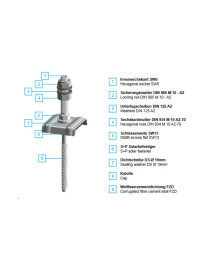 Solar fastener with point and umbrella washer M8,4x100/50 AISI304 stainless steel