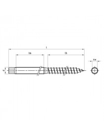 Hanger bolt with hexagon end 12x300mm AISI304 stainless steel